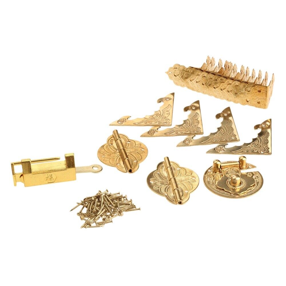 Brass Hinge Pull Handle Latch Lock Corner Guard Set Jewelry Box Chinese Hardware