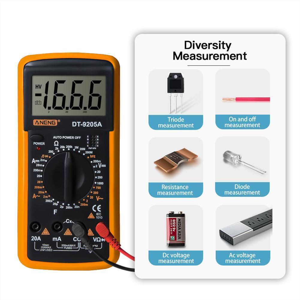 ANENG DT-9205A Digital Voltmeter Current Voltage Resistance Tester (Yellow)