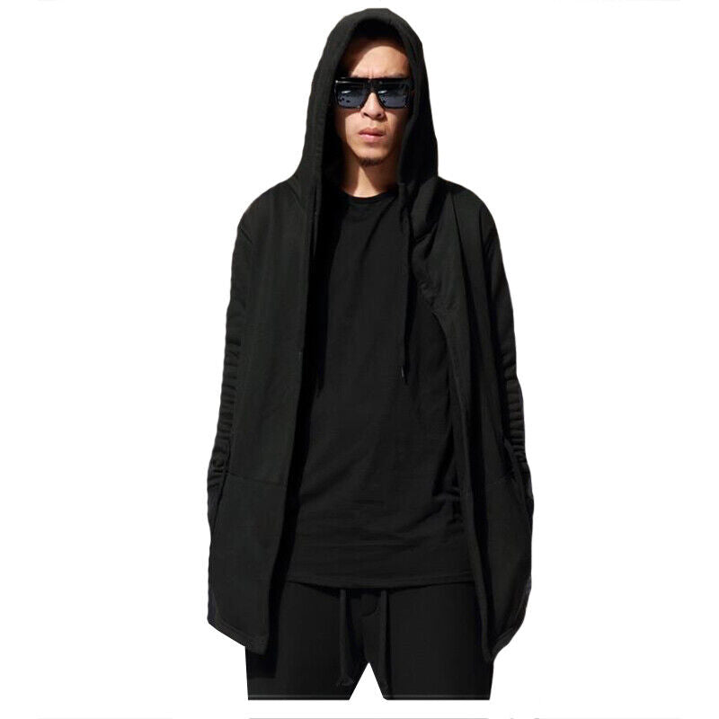 Men's Hooded long Sleeve Cloak Cardigan Outwear Casual Hoodies(Black)(3XL)-