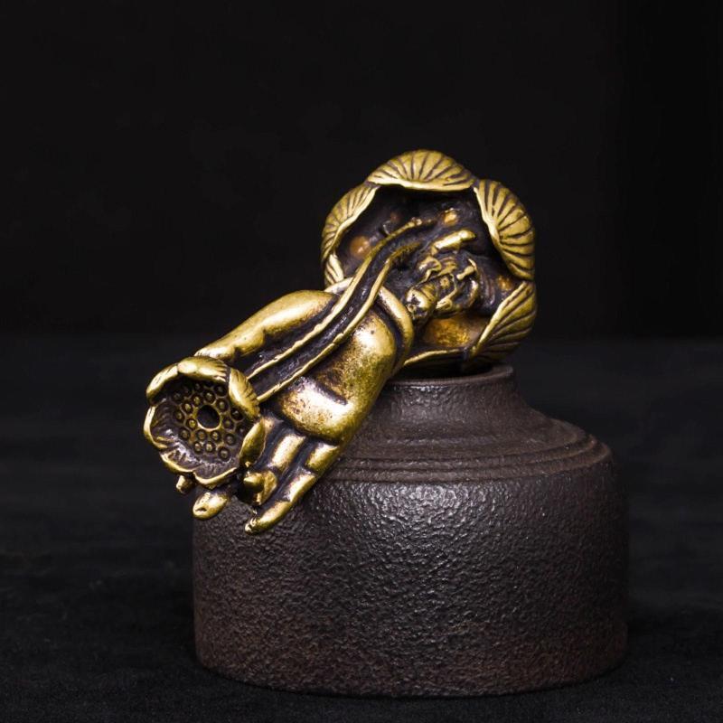 Brass Incense Burner Lotus Flower Buddha Hand Backflow Incense Holder Decoration