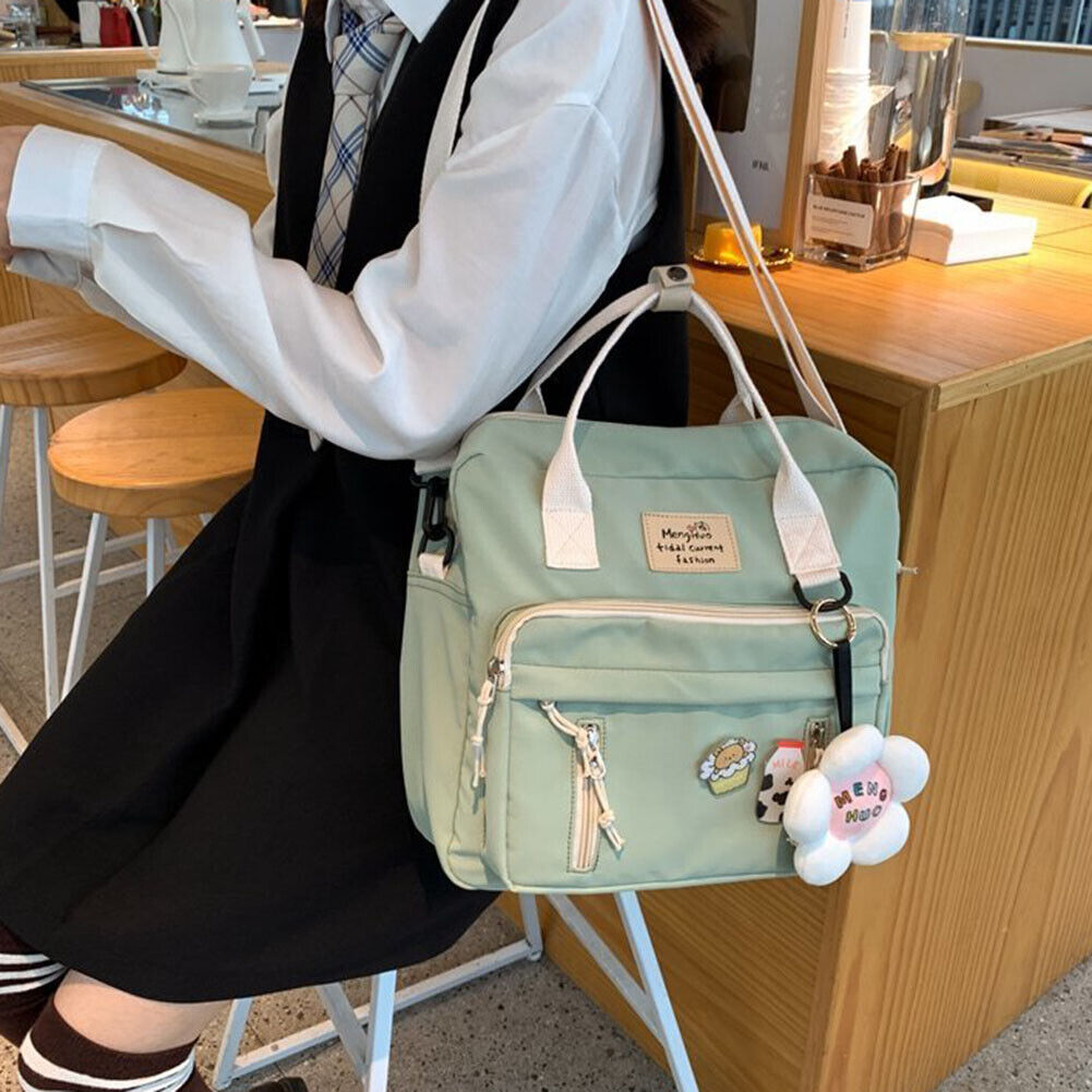 Women Hit Color Messenger Bag Preppy Style School Large Backpack (Green)