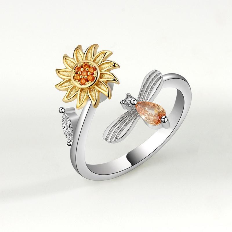 Sunflower Fidget Ring Relief Stress Adjustable Stackable Ring Fidget Jewelry