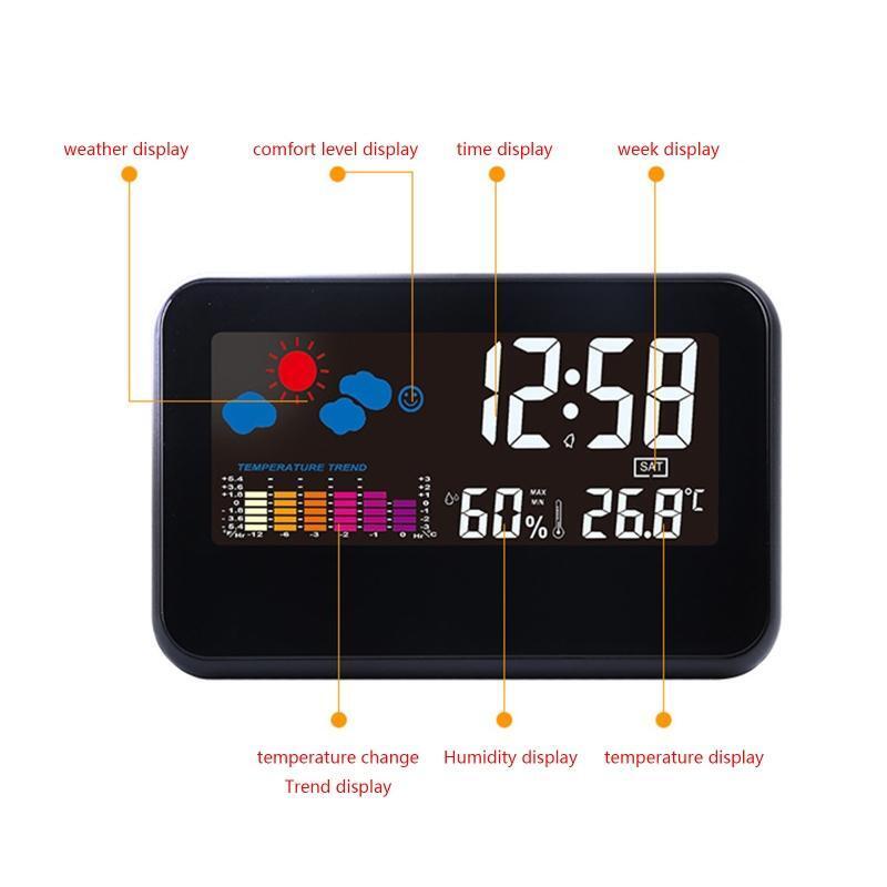 Desktop Weather Clock Alarm Colorful LCD Screen Sound Control Backlight Digital