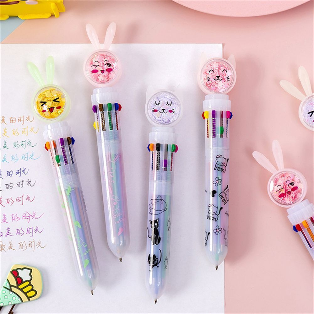 Pen 10 Color Multicolor Ballpoint Pen Colorful Refill Cartoon Office Stationary