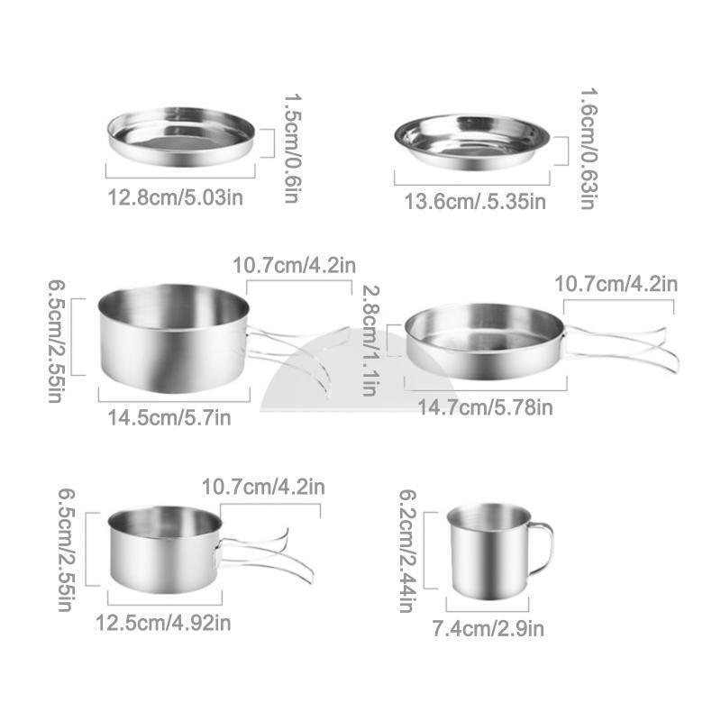 8 Pcs Stainless Steel Cookware Mess Kit Portable Compact Camping Pot Pans Cups