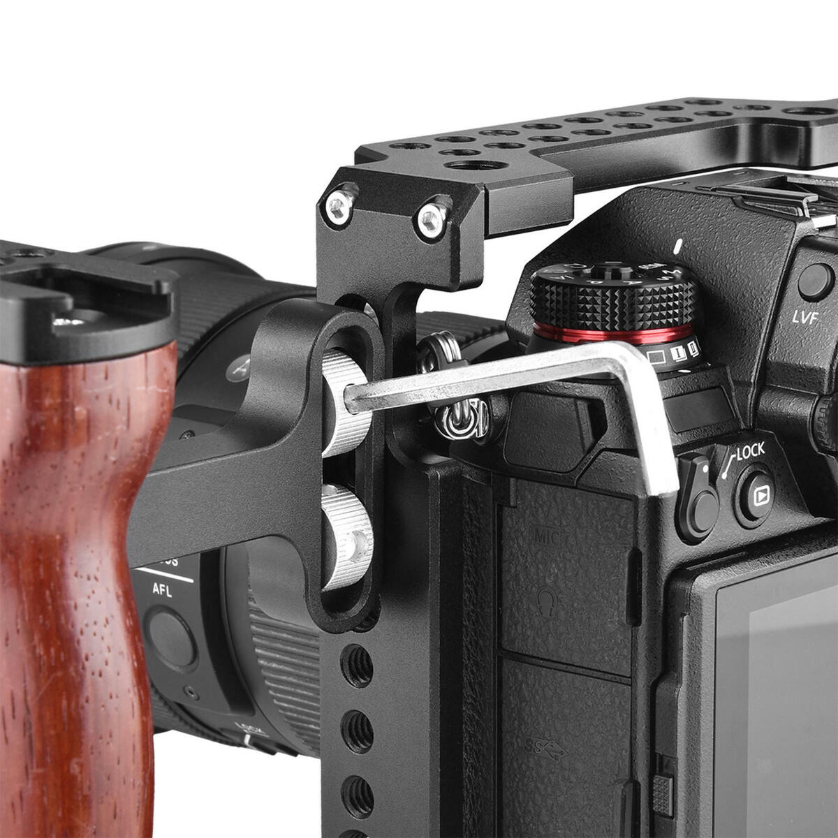 Side Wooden Handle Grip  Wrench Adjustable Wooden for  Camera