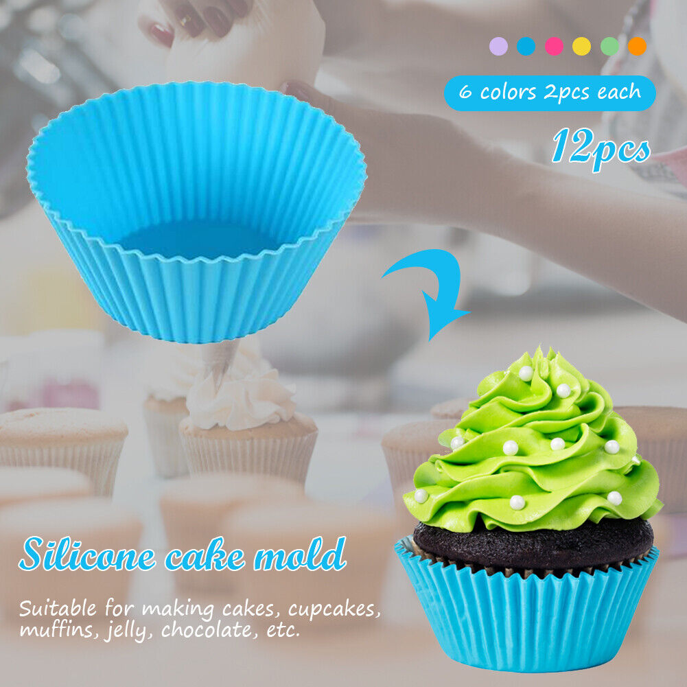 12x Muffin Cupcake Liner Silicone Baking Cooking Molds Cake Decorating Tool
