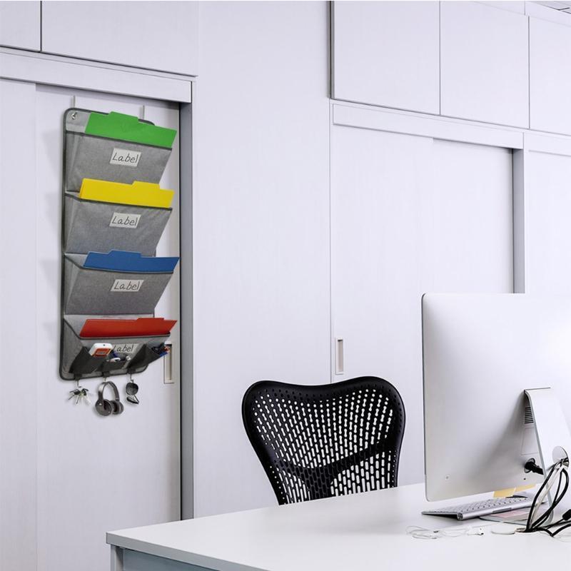 Punch-free Door Wall Hanging File Mail Organizer Bag with 2 Metal Hanging Hooks