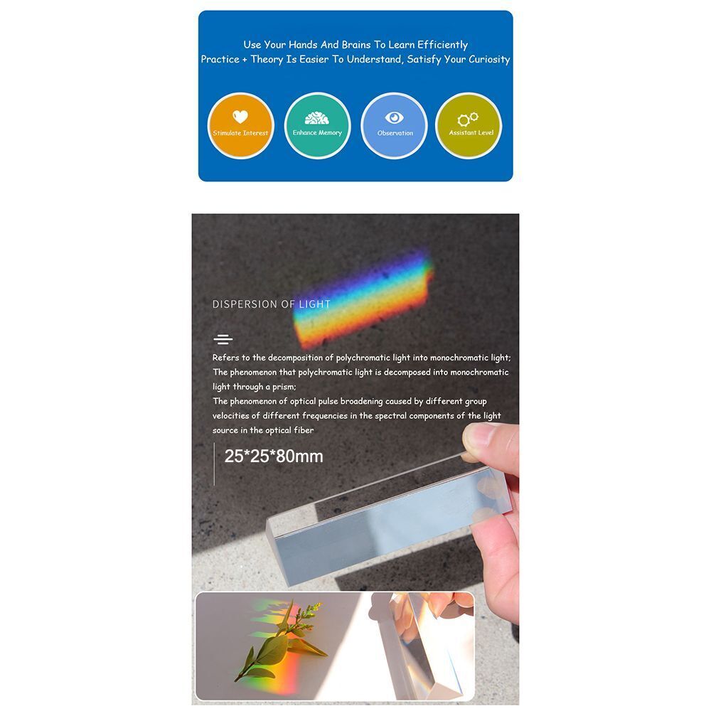 Effects Filter Crystal Glass Rainbow 25x25x80mm Triangular Prism Photography