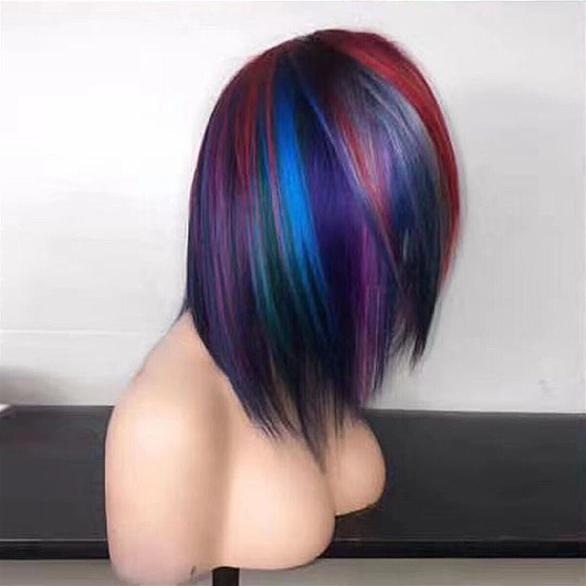 Women Girl Rainbow Colorful Multicolor Fancy Costume Party Short Bob Hair Wigs