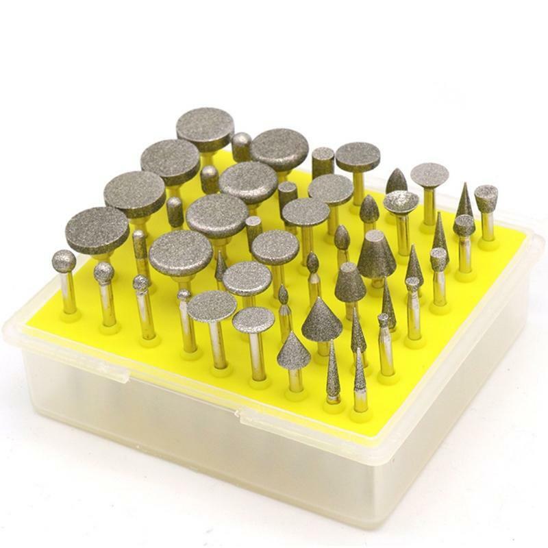 50 Pieces Diamond Coated Rotary Grinding Head Burr Set 1/8'' Shank for Jewelry