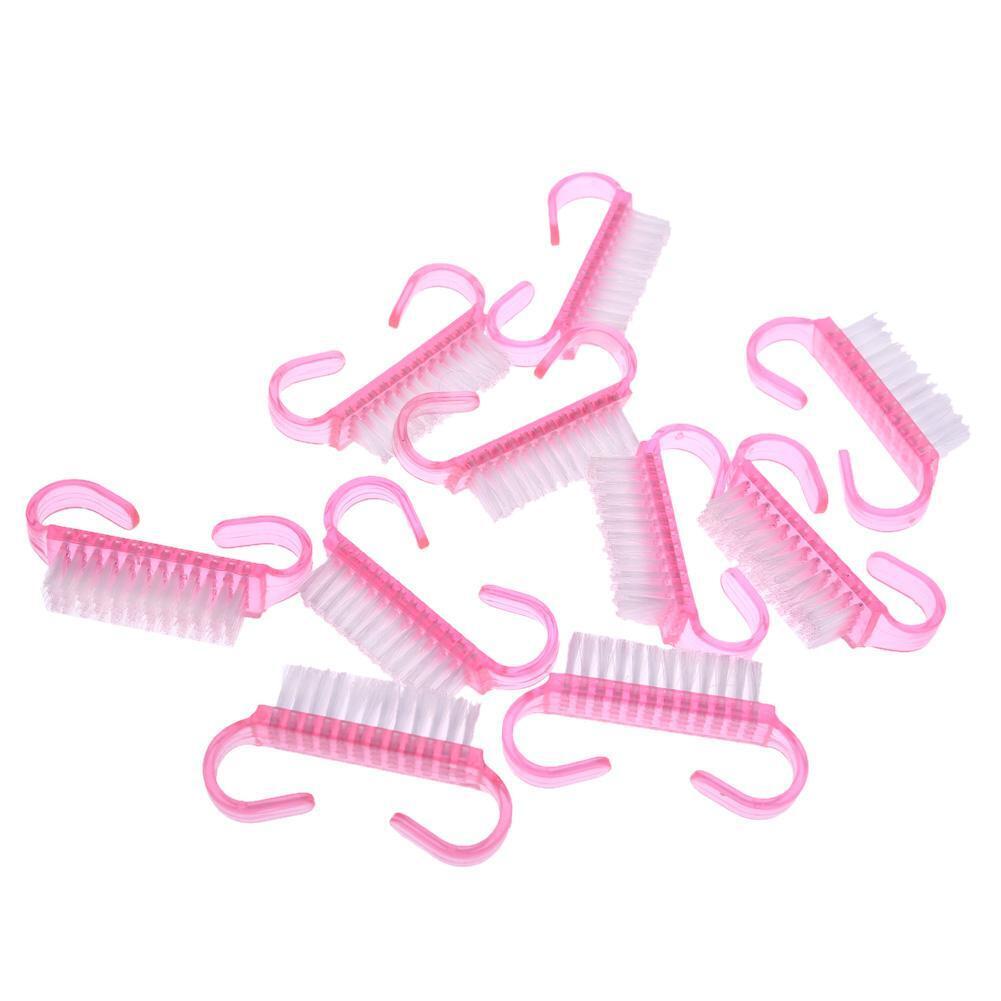 10pcs Nail Cleaning Brushes Pink Plastic Handle Dust Remover Manicure Tools
