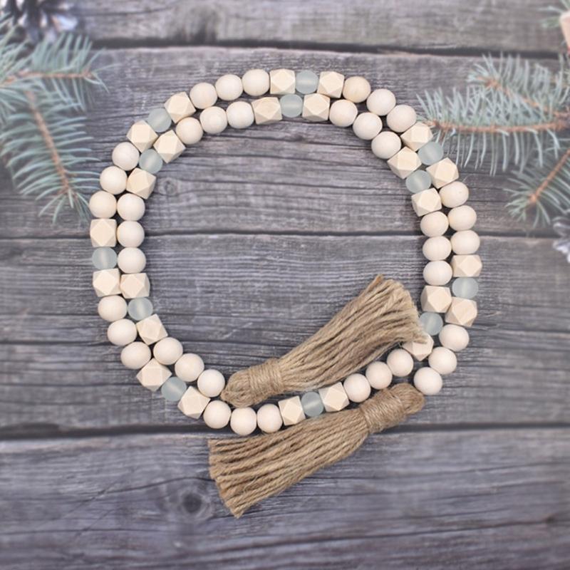 Wooden Bead Garland with Tassels Geometric Clear Acrylic Beads Tiered Tray Decor