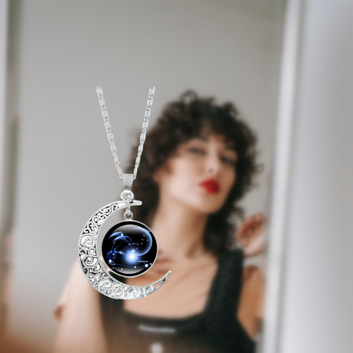 Men Boys 12 Zodiac Sliver Women Girls Necklace Pendant Moon 12 Constellation