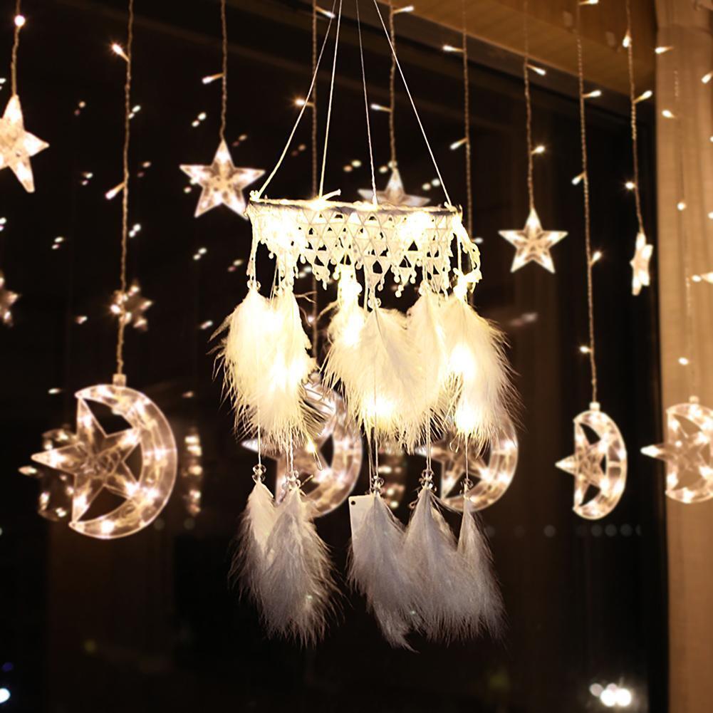 Feathers Stars Moon Dream Catcher LED Light String Hanging Pendant (White)