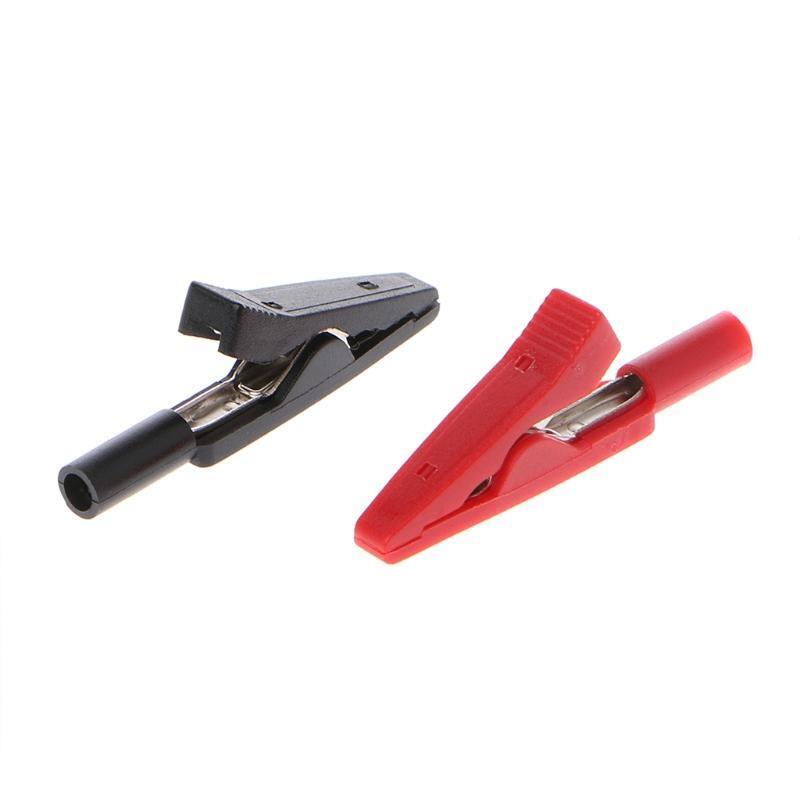 2 Pcs Insulated Alligator Clip 2mm Banana Female Adapter Meter Test Probe Black