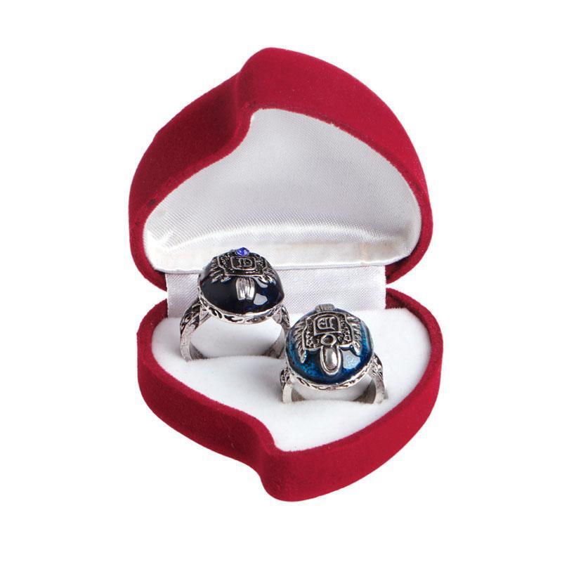 Fashion Double Ring Box Velvet Jewelry Storage Case Rose Flower Heart Shape Gift