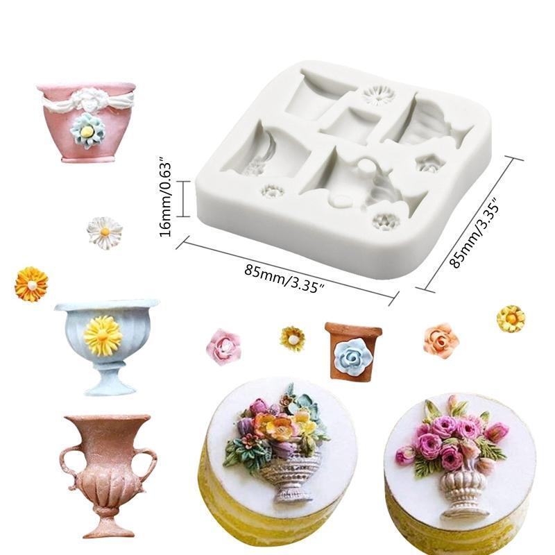 Exquisite Flowerpot Shape Silicone Fondant Mold Sugar Craft Mould Easy to Use
