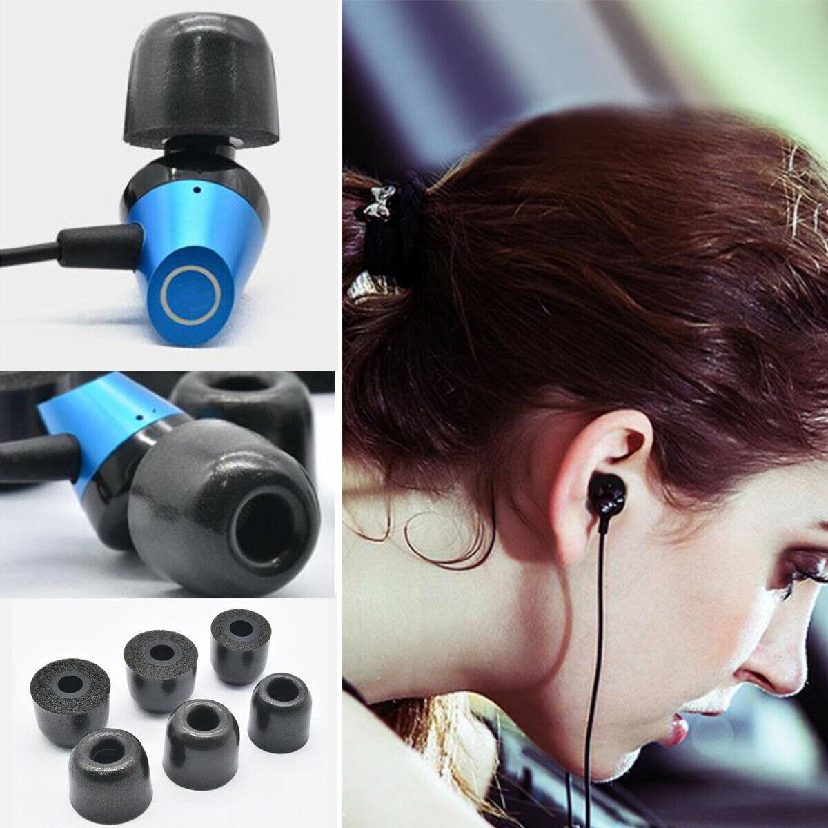 5 Pairs Black Noise Memory Foam In-ear Earphones Earbuds Tips Eartips Earplug