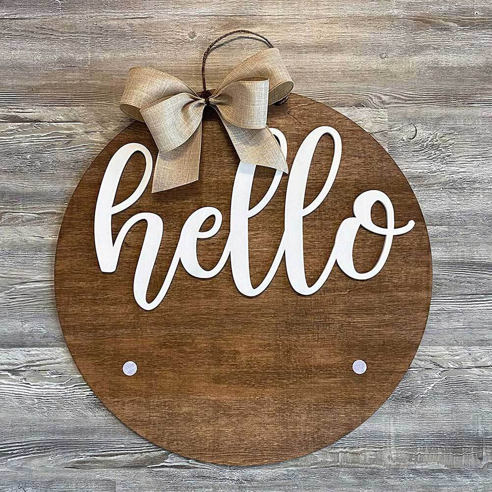 Seasonal Hello Sign Front Garland Doorplate Wooden Wall Hanging Decoration