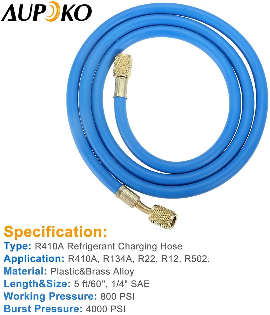 HQ R410A AC Refrigerant Charging Hose w 1/4" SAE Flare 800 PSI Working Pressure