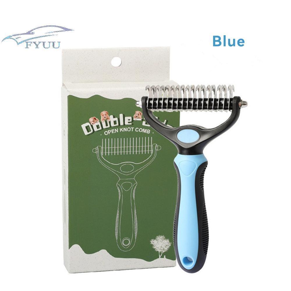Blue Large Size Pet Grooming Tool 2 Side Undercoat Rake Effective Dematting Comb