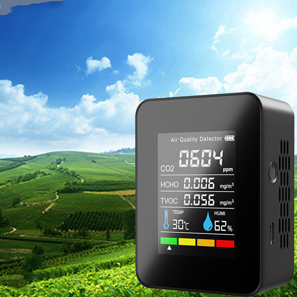 5 in 1 Semiconductor Carbon Dioxide Detector TVOC Air Quality Meter (Black)
