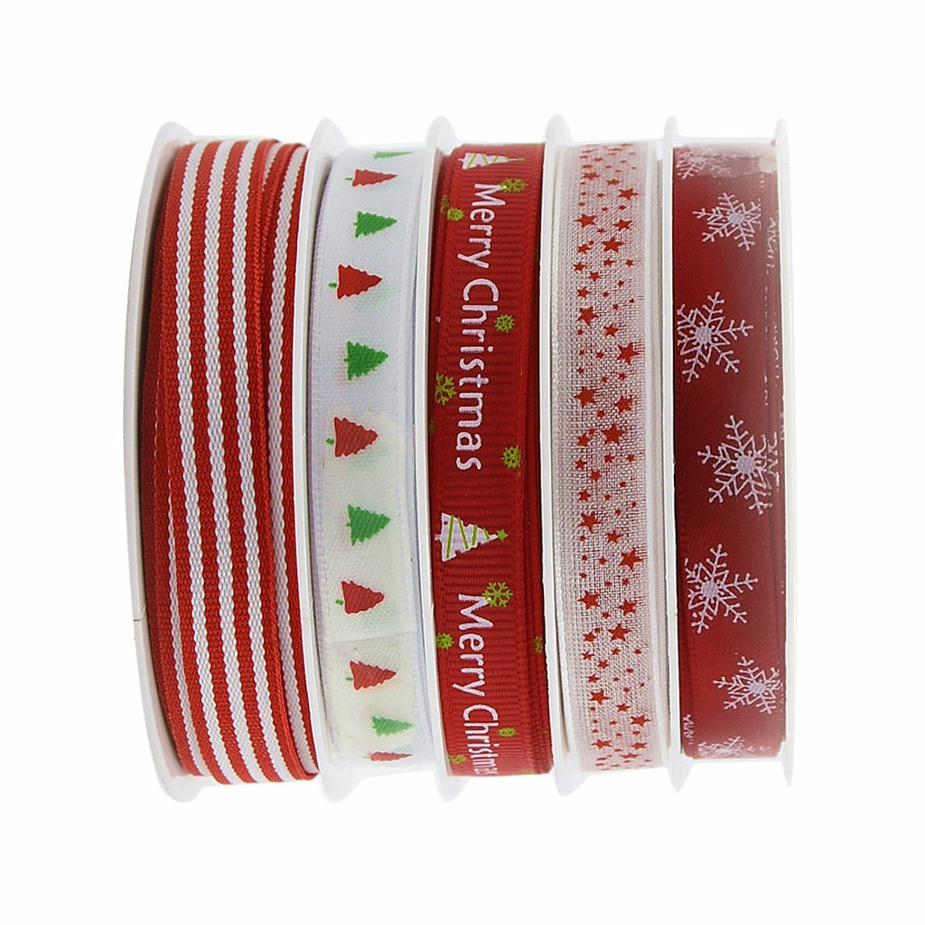 5Pcs Christmas Ribbon, Grosgrain Satin Fabric  Ribbons for Crafts Holiday