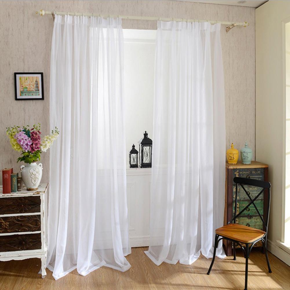 Solid White Yarn Curtain Window Tulle Curtains for Living Room