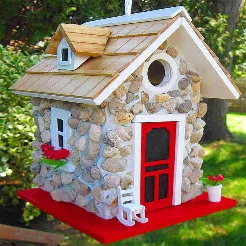 Hanging Bird House for Outside Wooden Decorative Bird House for Hummingbirds