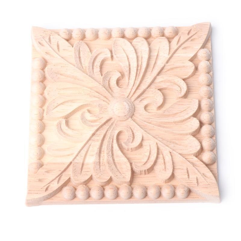 Flower Wood Carved Corner Onlay Applique Furniture Unpainted Cabinet Decoration