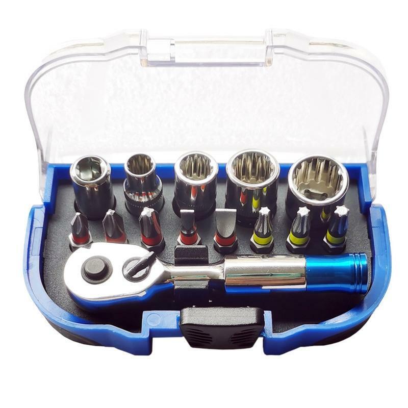 14 Pcs 1/4" Mini Ratchet Wrench with Socket Bits Set Bicycle Maintenance Tools