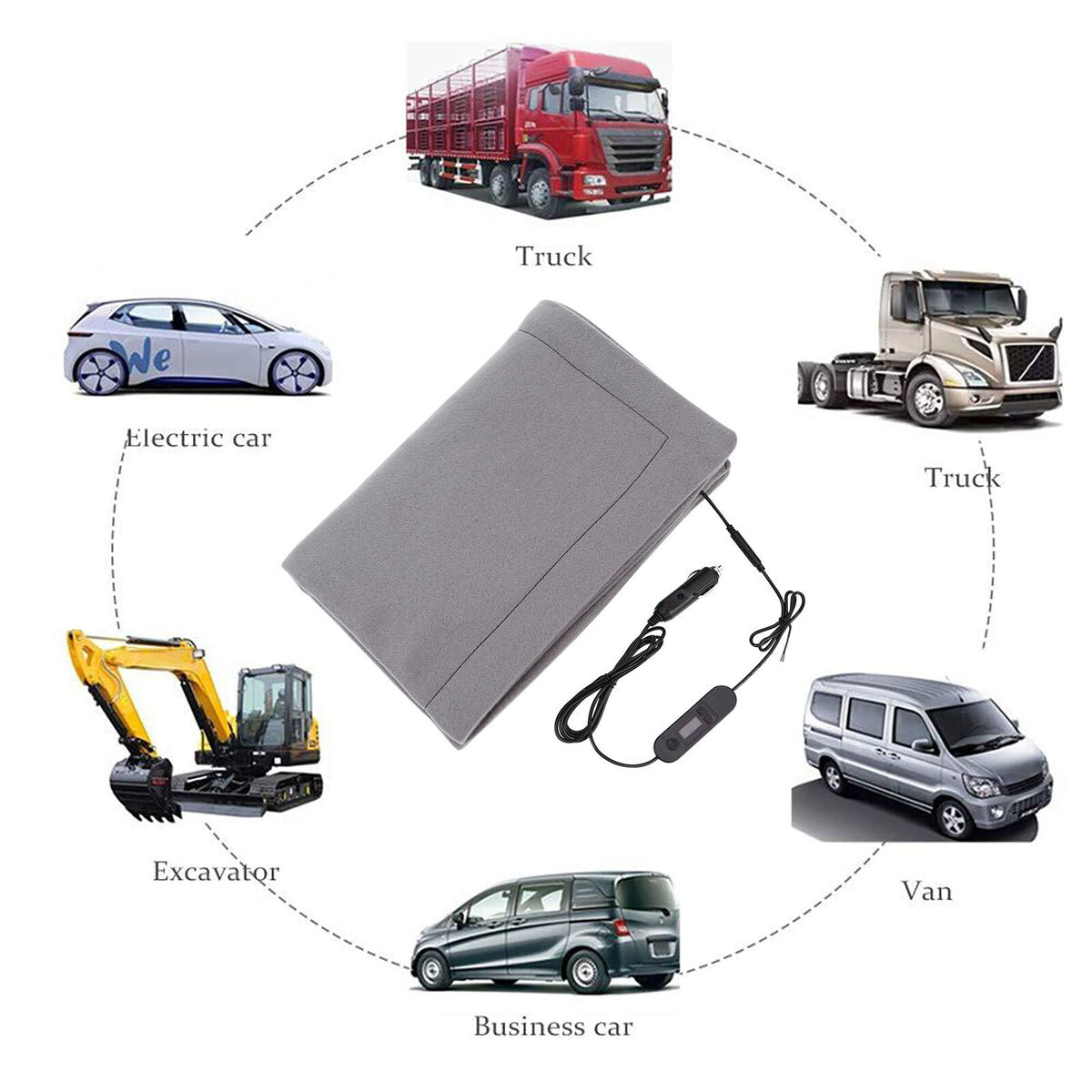 Electric Car Blanket Heated Fleece Travel Throw with Timer (Grey)