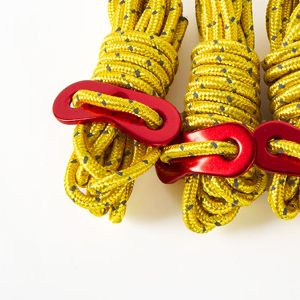 4x 4mm Tent Wind Rope Cord Camping Reflective Lanyard with Buckle (Yellow)