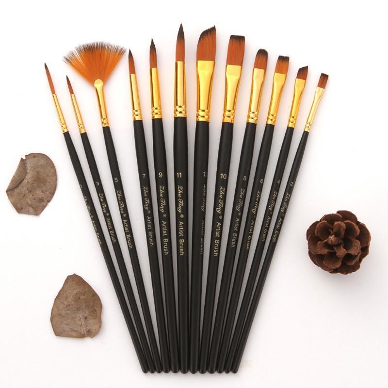 12pcs Nylon Hair Wooden Handle Watercolor Paint Brush Pen for DIY Oil Acrylic