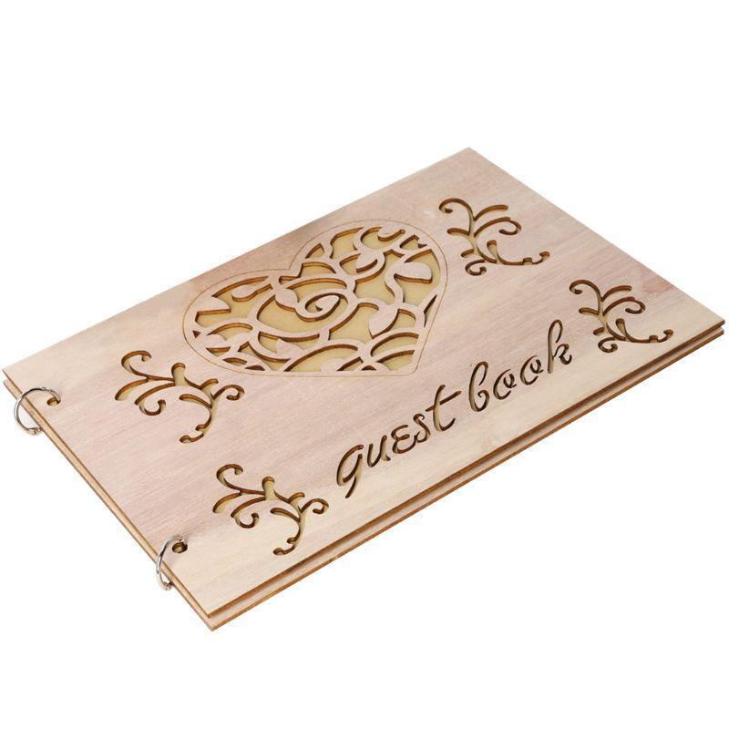 Personalized Guest Book Heart Wooden Guestbooks Signature Message Scrapbook