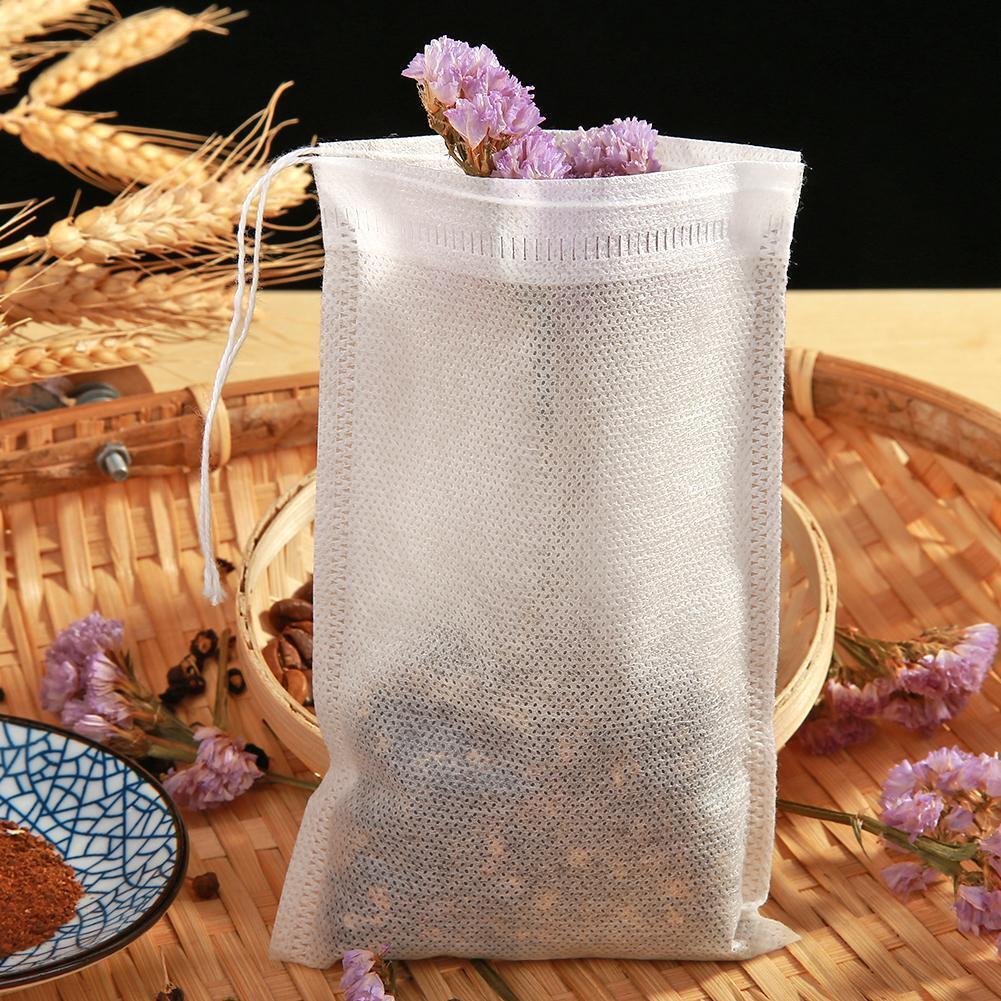 50pcs Non-Woven Drawstring Tea Bags Seal Filter Herb Spice Pouch (10x15cm)