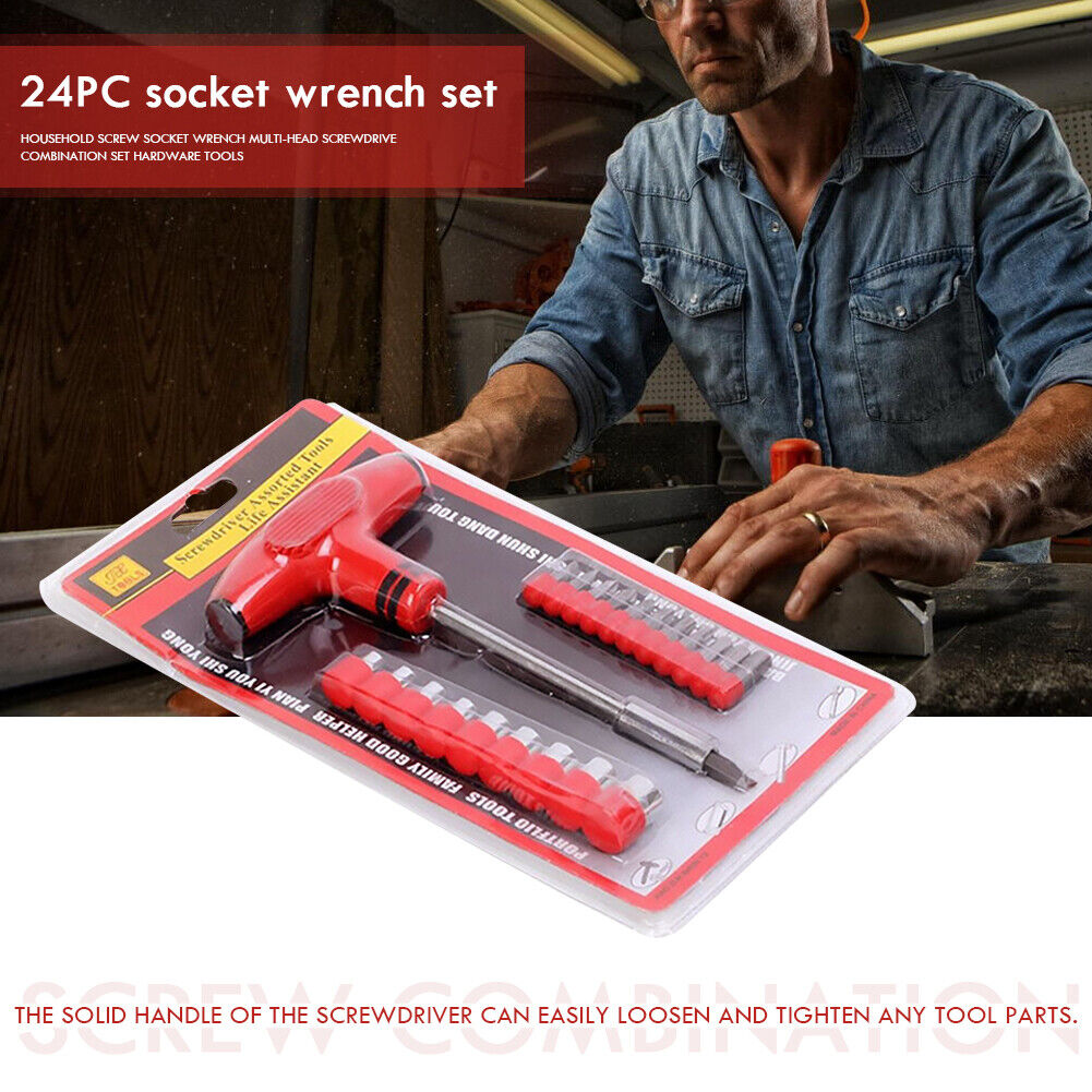 24pcs T-Handle Screwdriver Set Bits with Hex Head Drill Head Kit w/Sockets