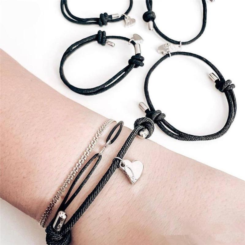 4Pcs Relationship Connecting Bracelet Couples Jewelry Heart Magnet Bracelet Gift