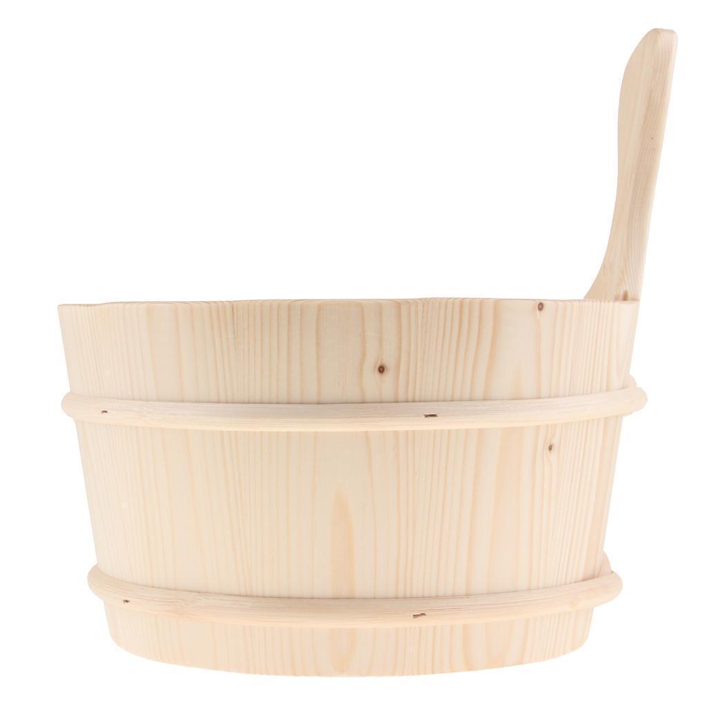 Handmade Solid Natural Wood Sauna Bucket and Ladle for Beauty SPA Tool Kit