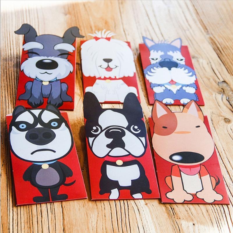 6pcs Dog Red Envelope To Fill In Money Chinese Tradition Hongbao Gift Present
