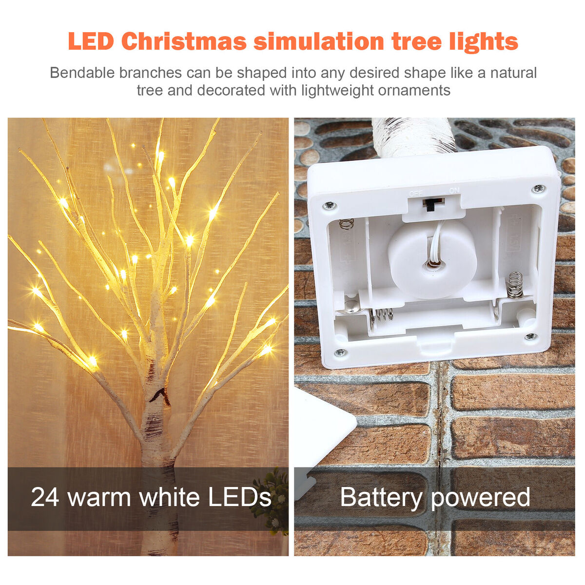 Birch Tree Lighted 24 LED Warm White Tabletop Light up Fairy Tree Lamp