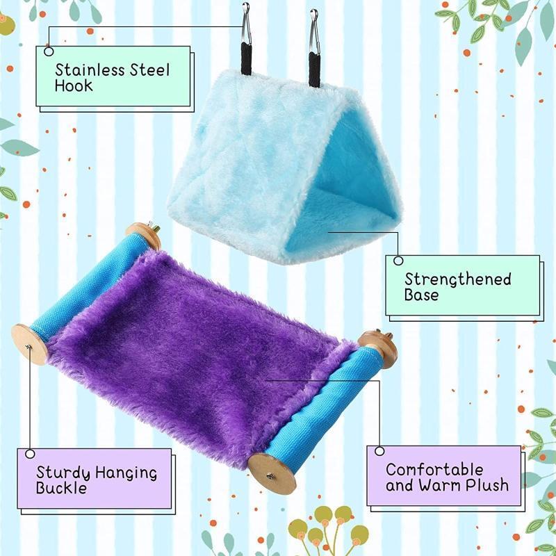 2 Pack Plush Fluffy Bird Nest House Hanging Hammock for Hamster Parrot Lovebird