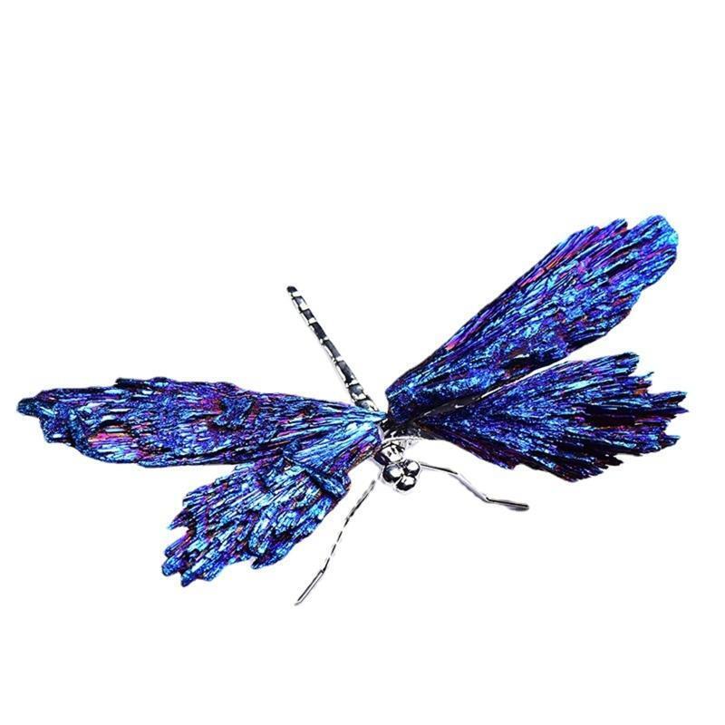 Natural Black Tourmaline Dragonfly Ornament Electroplating Colorful Insect