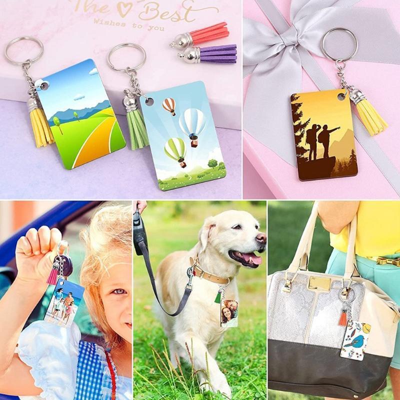 160 Pcs Blank Keychains Set 40 Pcs MDF Keychain Blanks 40 Pcs Leather Tassels