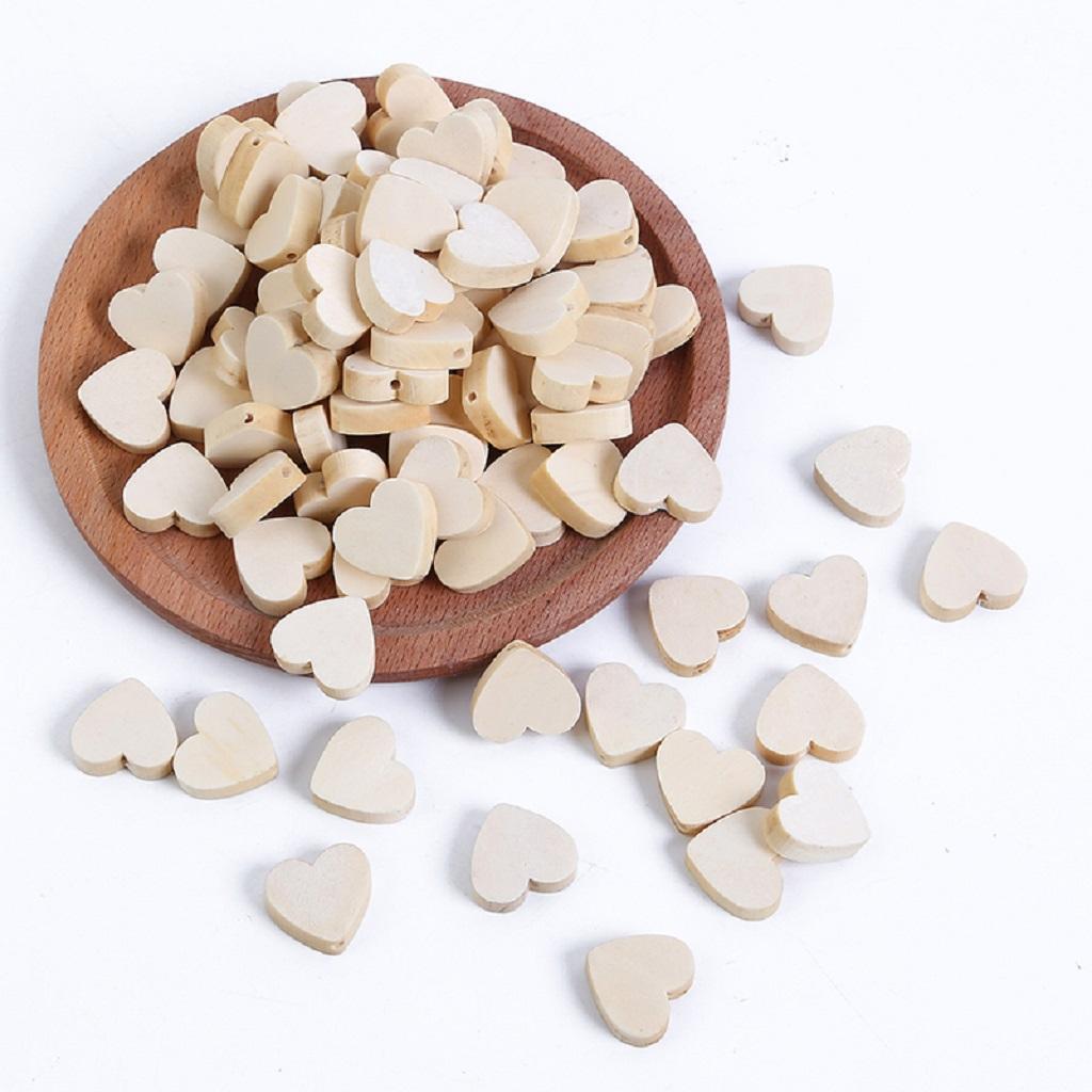 50Pcs Natural Wood Spacer Loose Beads Love Heart Charms DIY Jewelry Findings