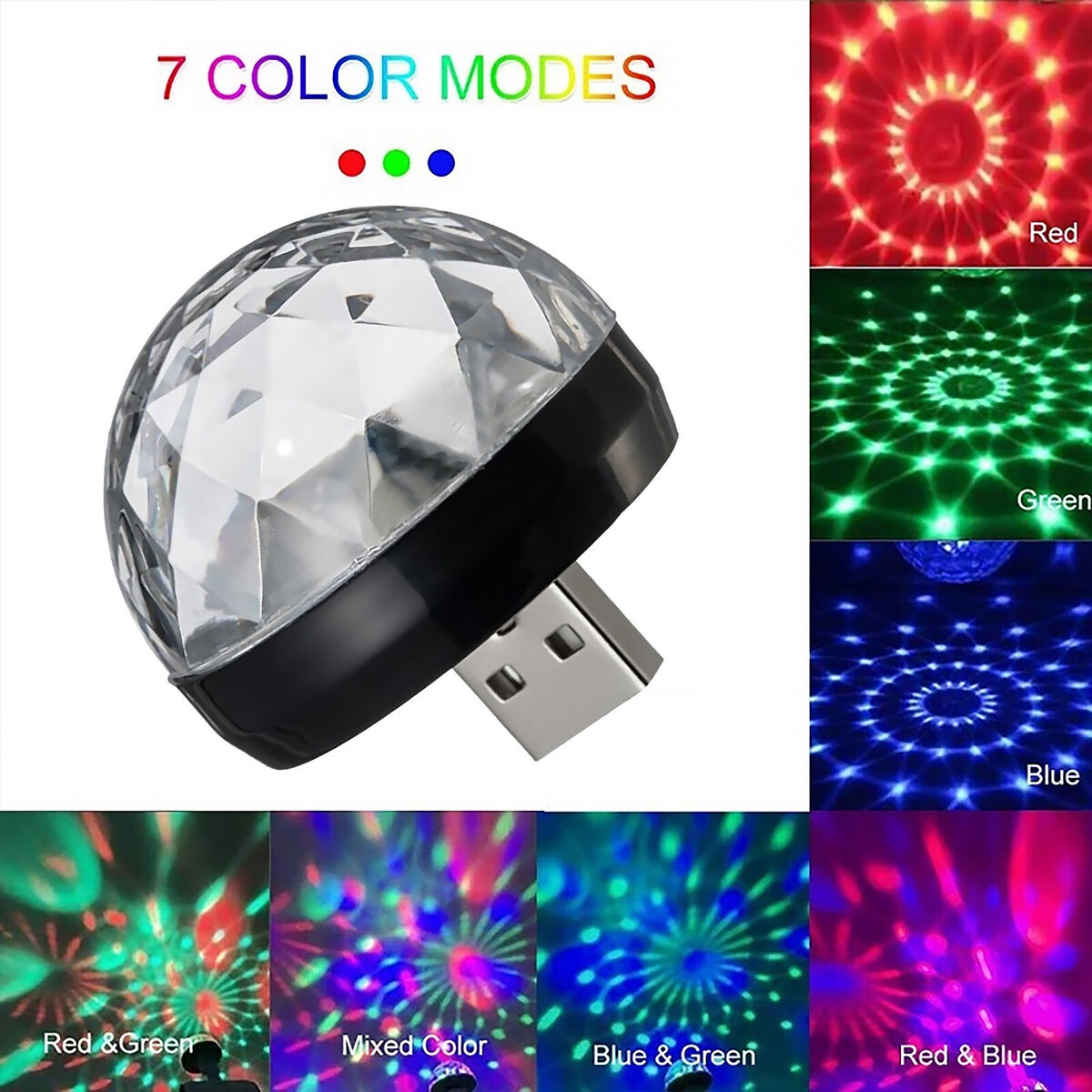 Mini USB Disco Light Sound Activated LED Magic Disco Ball Lamps (Black)