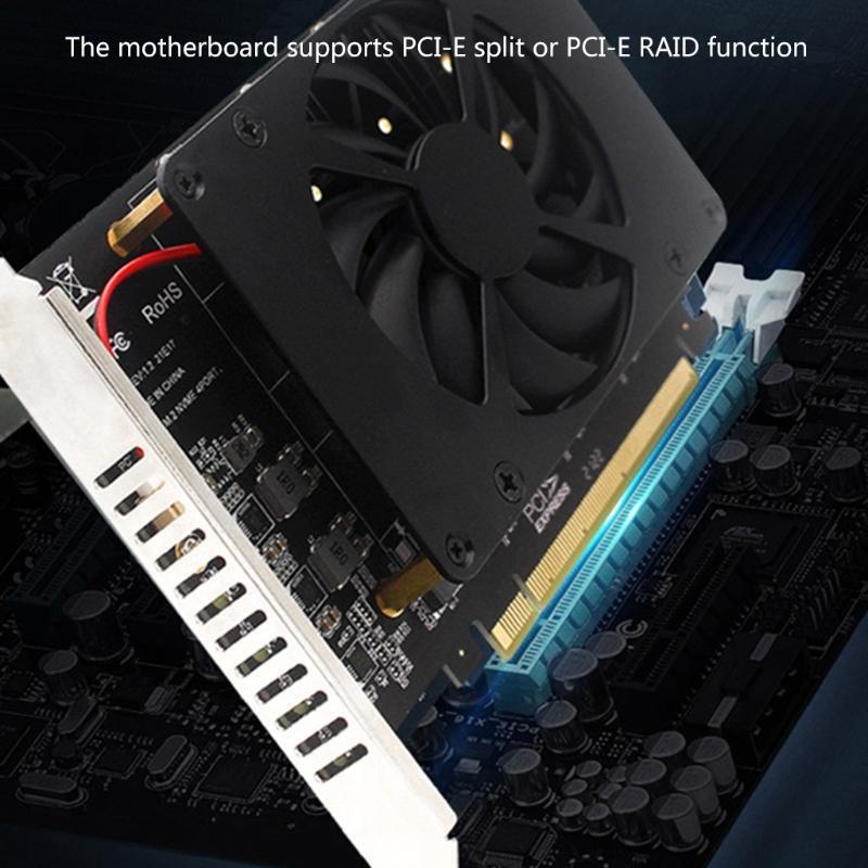 PCI-E Split Card PCI-E 4.0 X16 to NVME M.2 M Key 4 SSDs RAID Array Adapter Card