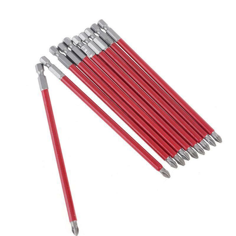 10pcs PH2 150mm Power Drill Bit Set Long Reach Non Slip 1/4'' Hex Screwdriver
