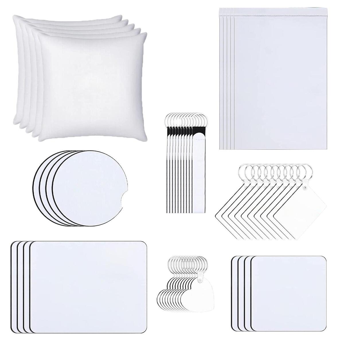 52Pcs Sublimation Blank Products Pillow Cover Keychain Mouse Pad Coaster